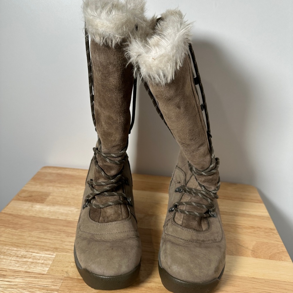 Winter CAT Caterpillar Waterproof Faux Fur Tall Lace Up‎ Boots 7.5 Snow Hiking - Picture 2 of 11